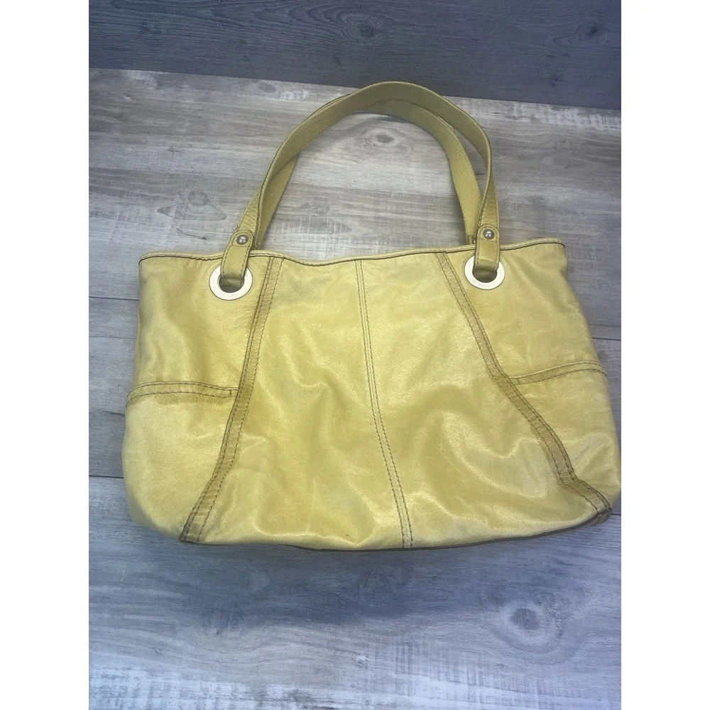 Fossil Hathaway Tote Bag Medium Yellow Leather Shoulder Handbag Purse